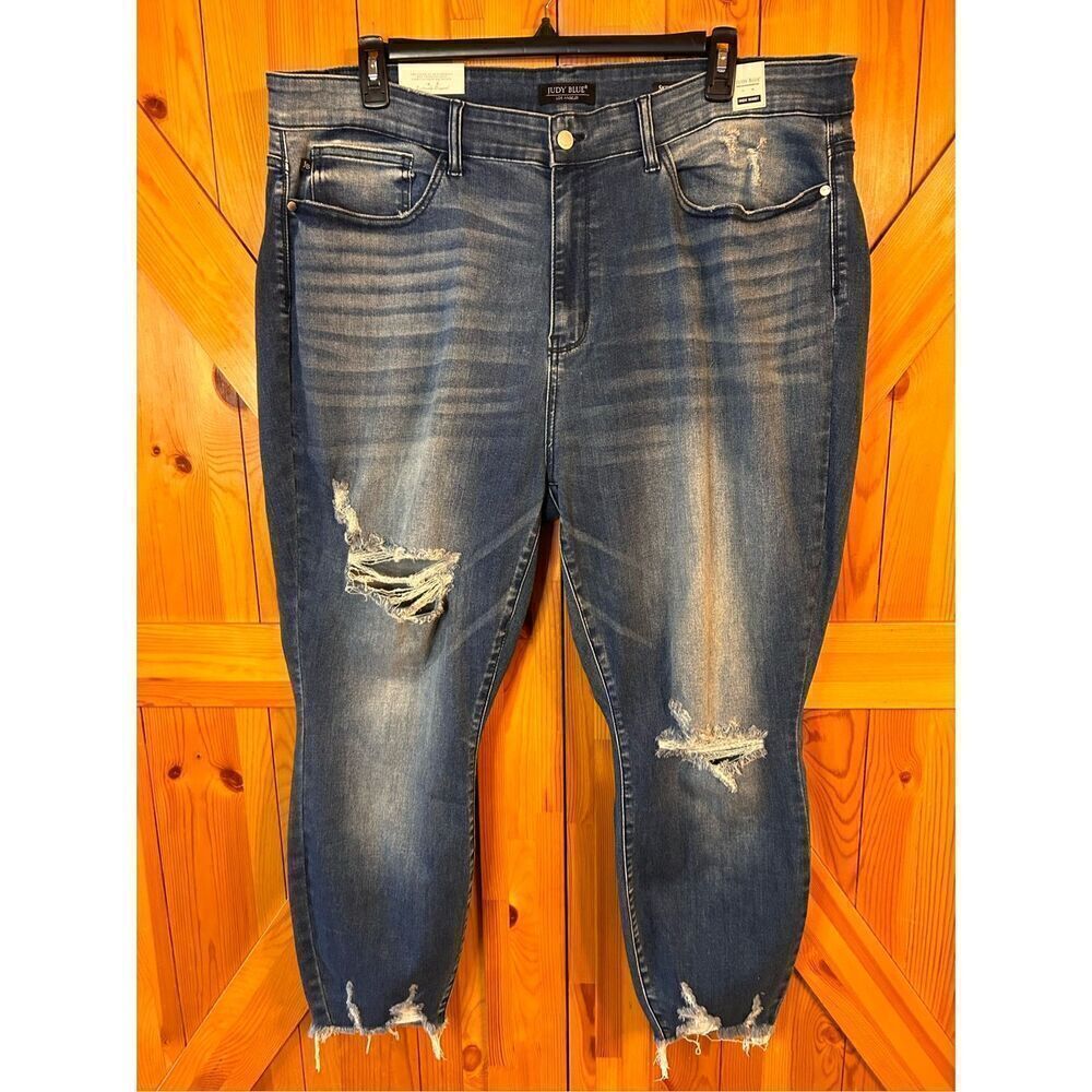 Judy Blue High Waist Skinny Destroyed Hem Distressed Stretchy Women's Jeans 24W